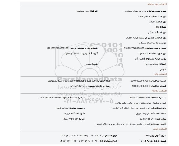 مزایده، ساختمان مسکونی