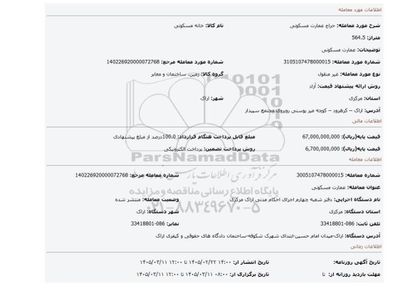 مزایده، عمارت مسکونی