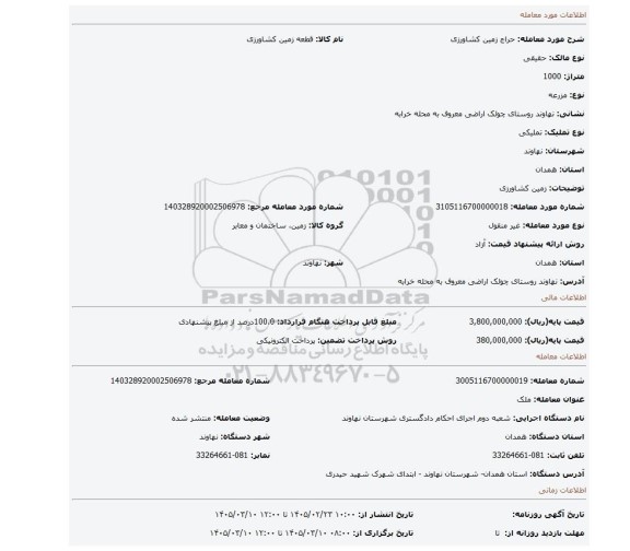مزایده، زمین کشاورزی