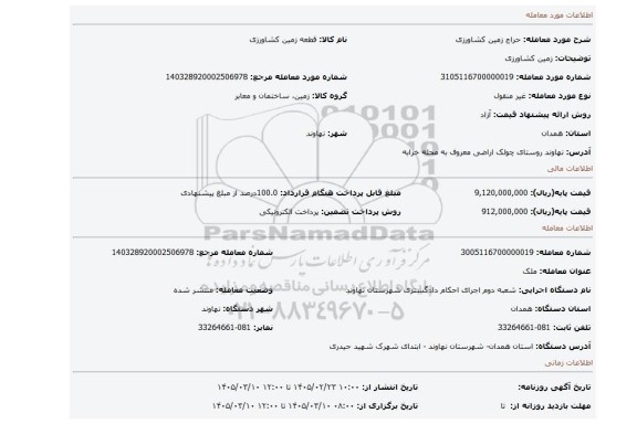 مزایده، زمین کشاورزی