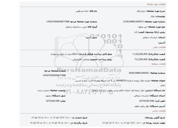 مزایده، ملک