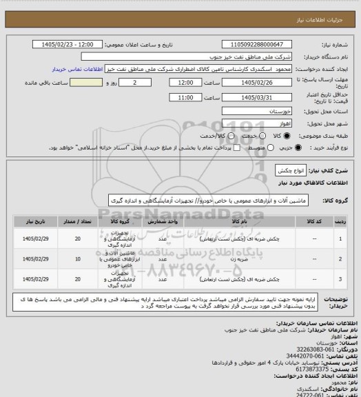 استعلام انواع چکش