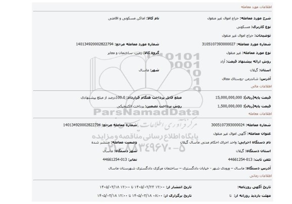 مزایده، حراج اموال غیر منقول