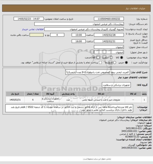 استعلام کمربند ایمنی بیمار (مخصوص تخت رادیولوژی)=6 عدد (پارمدیک)