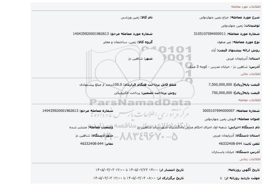 مزایده، زمین چهاردولی