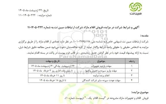 مزایده فروش اقلام مازاد 