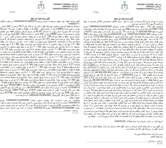 مزایده ششدانگ یک قطعه آپارتمان مسکونی به مساحت 82.03 مترمربع واقع در طبقه سوم