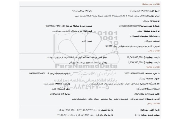 مزایده، پوشاک