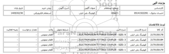 استعلام الکترونیکی، کوپلینگ پلی اتیلن