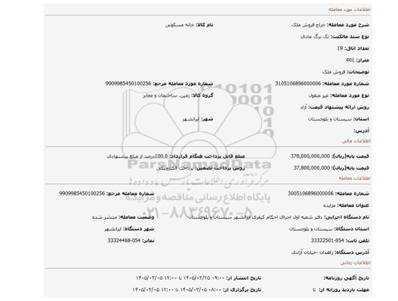 مزایده، فروش ملک