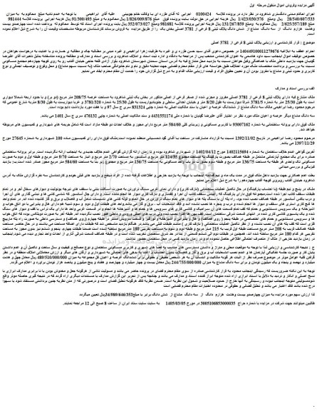 مزایده چهارصدو بیست وهشت  هزارم  دانگ  از  سه دانگ  مشاع از  شش دانگ پلاک ثبتی 8 فرعی از 3781 اصلی