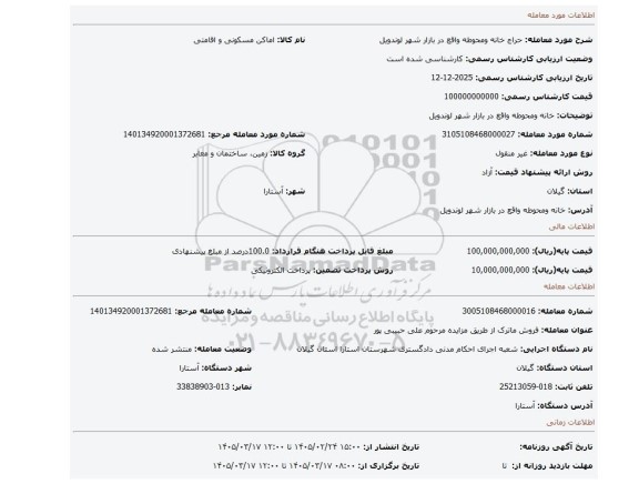مزایده، خانه ومحوطه واقع در بازار شهر لوندویل