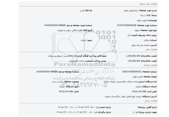 مزایده، فروش لوازم