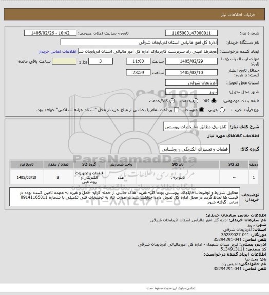 استعلام تابلو برق مطابق مشخصات پیوستی