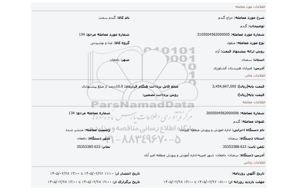 مزایده، گندم