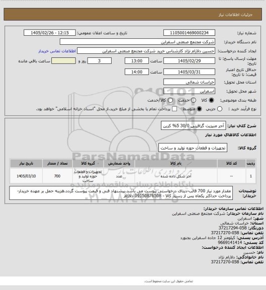 استعلام آجر منیزیت گرافیتی 30/0 5% کربن