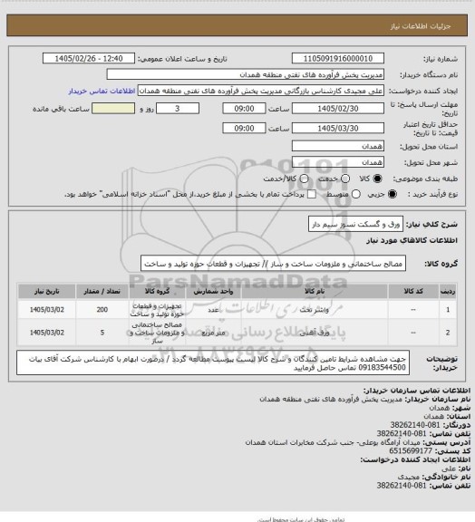استعلام ورق و گسکت نسوز سیم دار