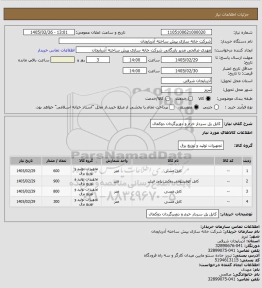 استعلام کابل پل سردار خرم و دوربرگردان دوکمال