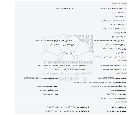 مزایده، غیر منقول
