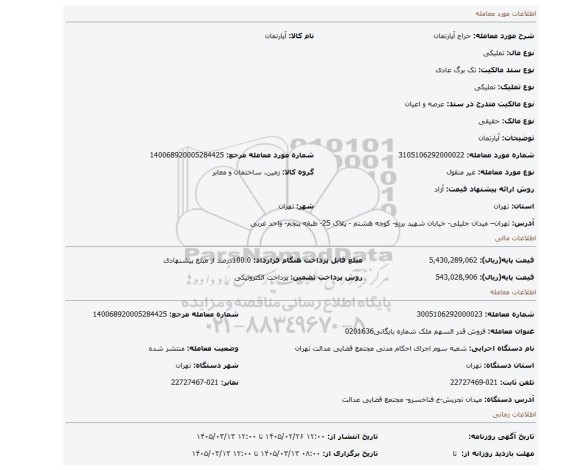 مزایده، آپارتمان