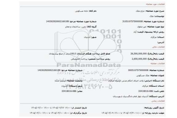 مزایده، ملک