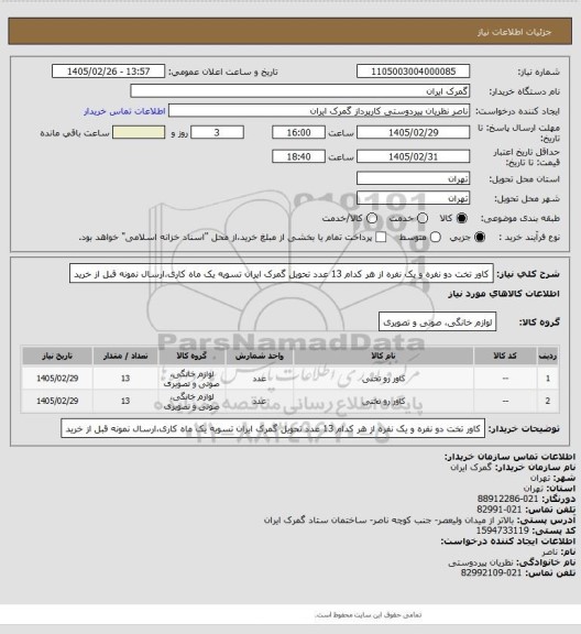 استعلام کاور تخت دو نفره و یک نفره از هر کدام 13 عدد تحویل گمرک ایران تسویه یک ماه کاری،ارسال نمونه قبل از خرید