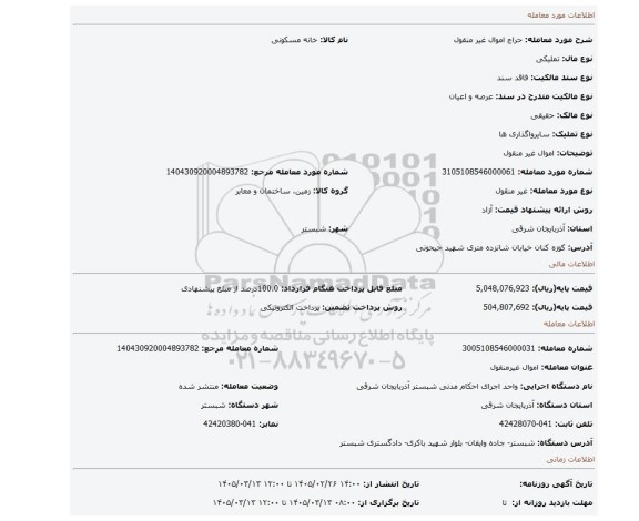 مزایده، اموال غیر منقول