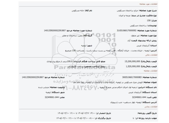 مزایده، ساختمان مسکونی