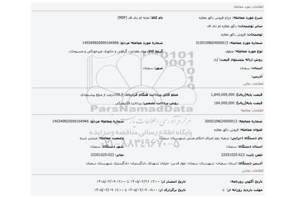 مزایده، فروش دکور مغازه