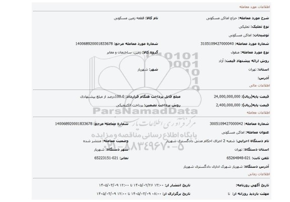 مزایده،  اماکن مسکونی