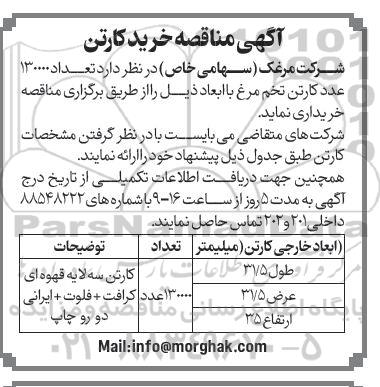 مناقصه خرید کارتن