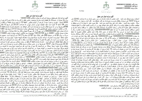 مزایده فروش سه دانگ مشاع از ششدانگ یک قطعه واحد تجاری