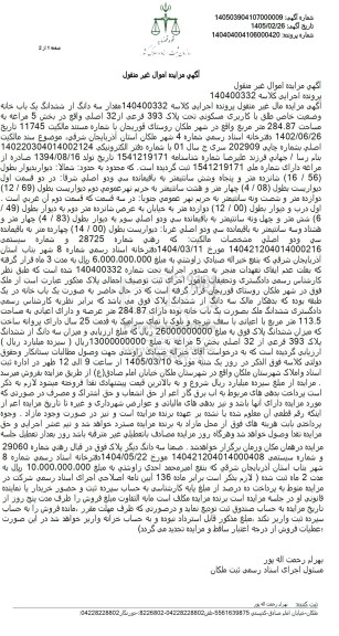 مزایده فروش مقدار سه دانگ از ششدانگ یک باب خانه وضعیت خاص طلق با کاربری مسکونی تحت پلاک 393 فرعی