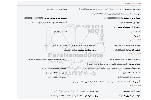 مزایده، 6 عدد  سینک گرانیتی  ایرانی با مارک herma   (هرما )