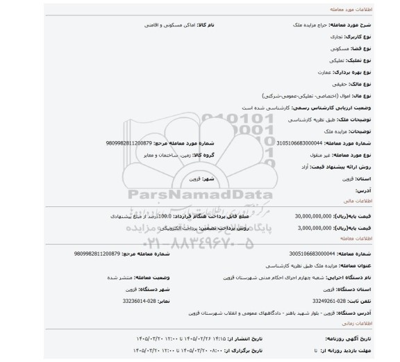 مزایده، مزایده ملک