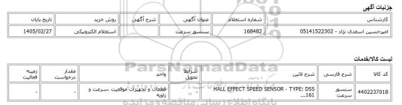 استعلام الکترونیکی، سنسور سرعت
