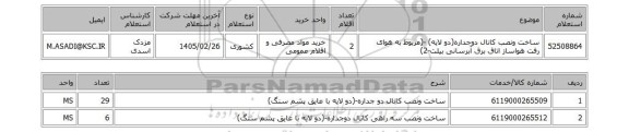 استعلام ساخت ونصب کانال دوجداره(دو لایه) -(مربوط به هوای رفت هواساز اتاق برق آبرسانی بیلت-2)