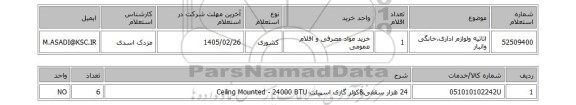 استعلام اثاثیه ولوازم اداری،خانگی وانبار