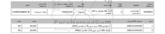 استعلام موادغذایی وپذیرایی