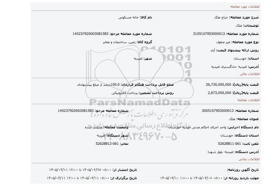 مزایده، ملک