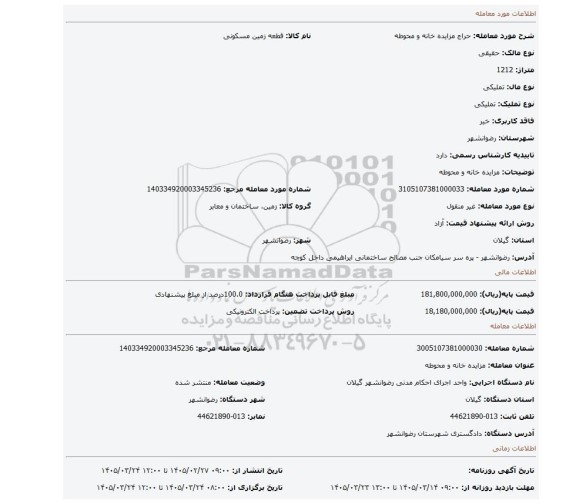 مزایده، مزایده خانه و محوطه