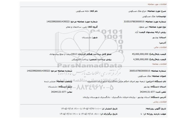 مزایده، ملک مسکونی