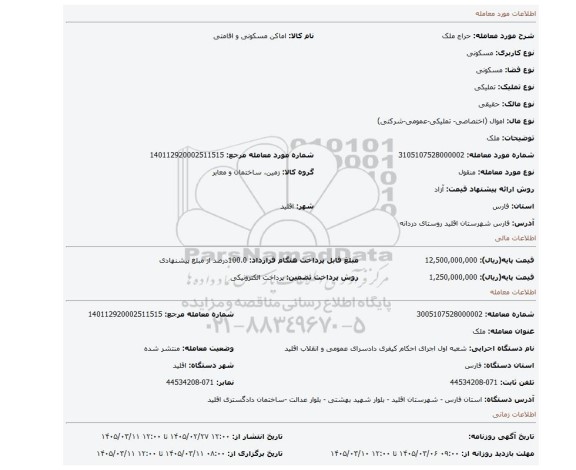 مزایده، ملک