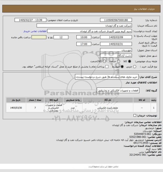 استعلام خرید ماژول های سیستم 3s طبق شرح درخواست پیوست
