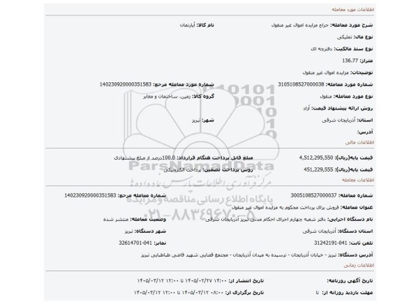 مزایده، مزایده اموال غیر منقول