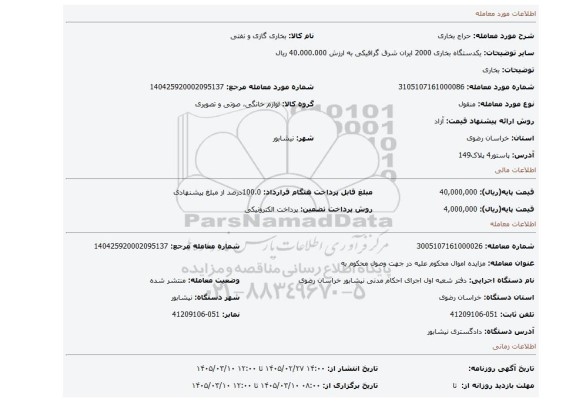 مزایده، بخاری