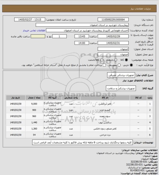 استعلام تجهیزات پزشکی مصرفی