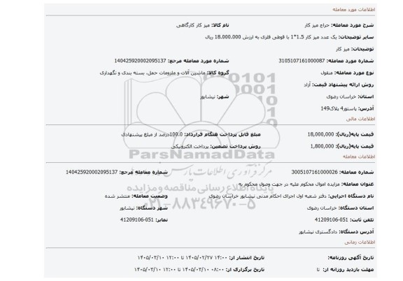 مزایده، میز کار