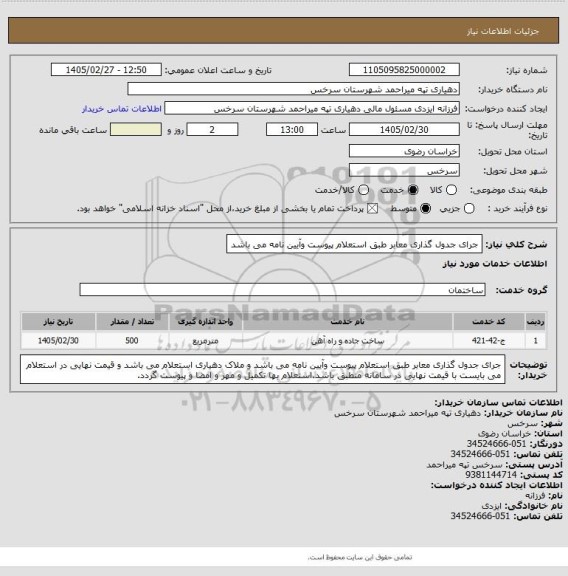 استعلام جرای  جدول گذاری معابر طبق استعلام پیوست وآیین نامه می باشد