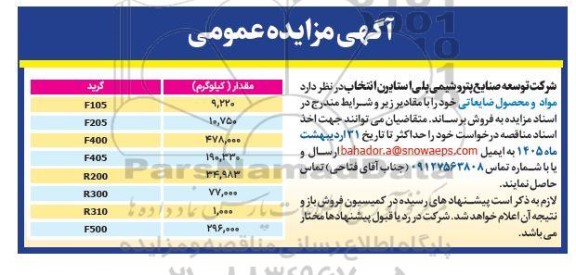 مزایده فروش مواد و محصول ضایعاتی 
